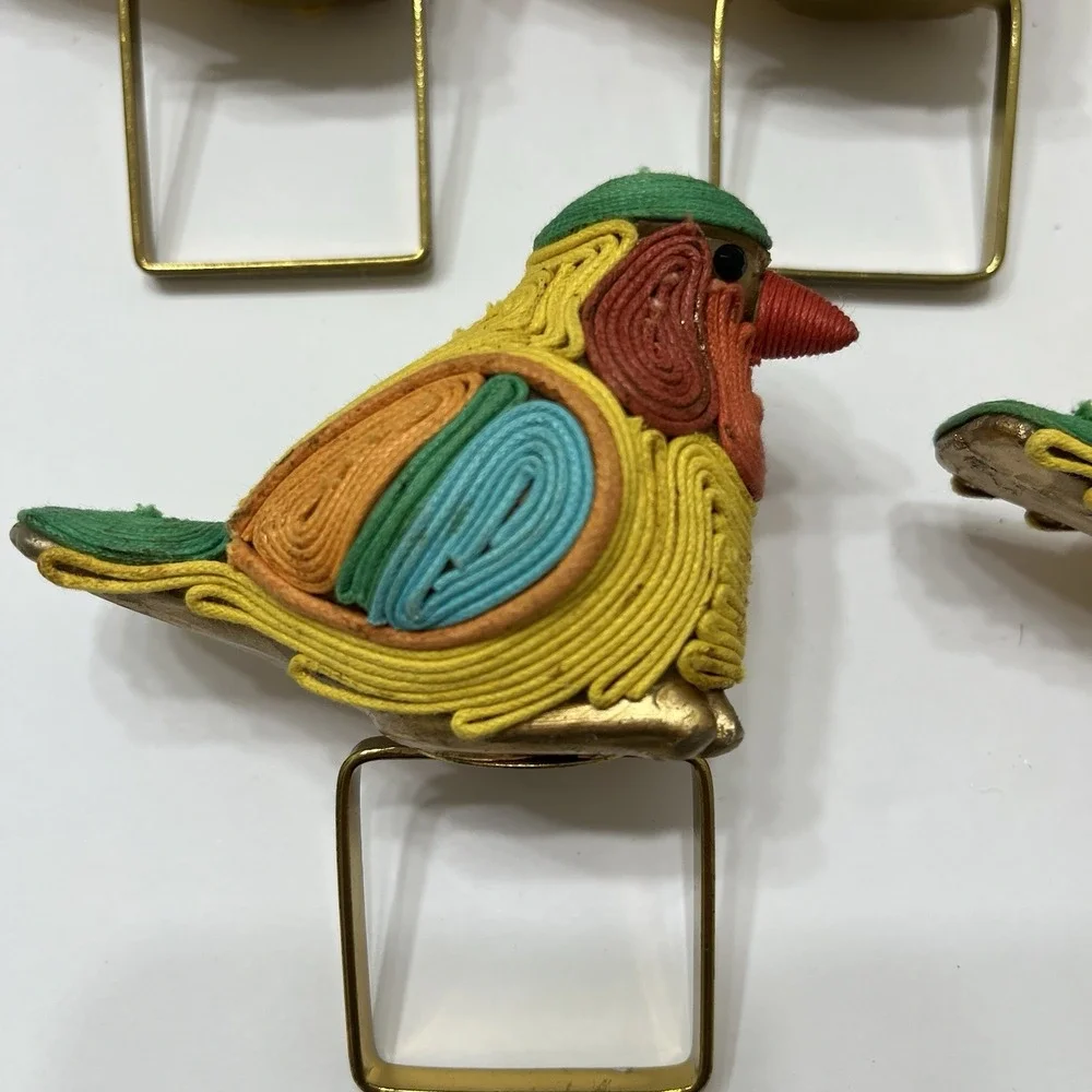 Vintage Pier 1 Imports Quilled Paper Sparrow Bird Napkin Holders Gold Tone Metal